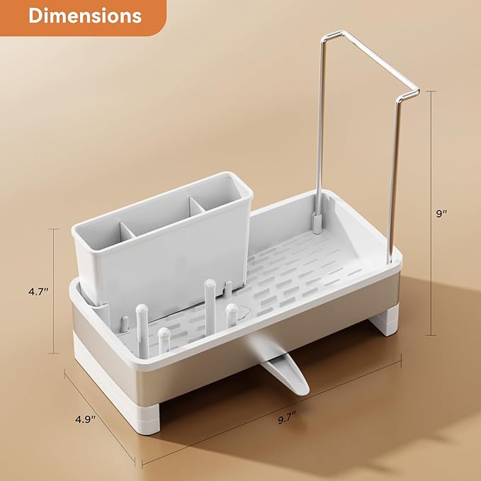 Laveshop Sponge Holder for Kitchen Sink, Rustproof Stainless Steel Sink Caddy with Auto-Drain, Removable Brush Holders, Soap and Dishcloth Organizer, White - Image 6