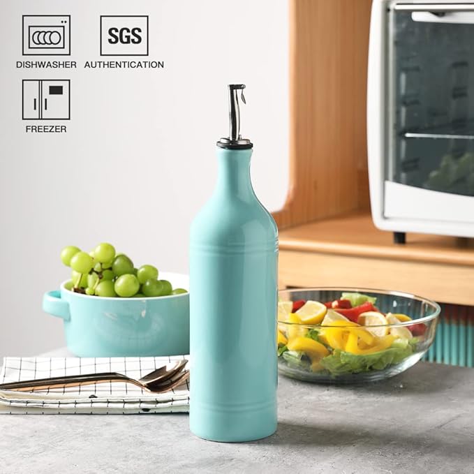 Sweejar Large Ceramic Olive Oil Dispenser Bottle, Opaque Oil Cruet Protects to Reduce Oxidation, Suitable for Storage Vinegar, Soy Sauce & Other Liquids, Pack of 1, 24 Fl Oz(Turquoise) - Image 2