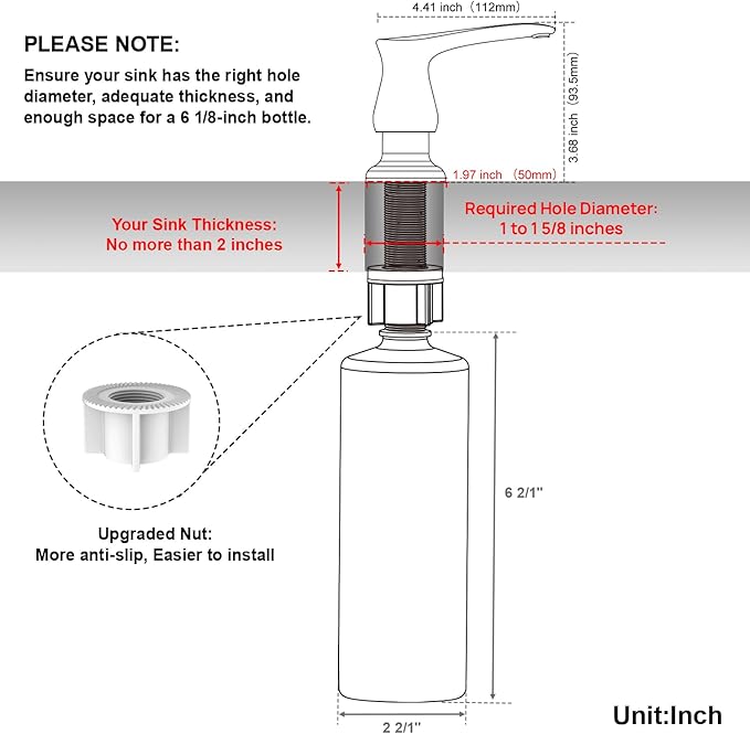 GAGALIFE Sink Soap Dispenser Matte Black, Built in Soap Dispenser with 17 OZ Bottle, Lotion Dispenser for Kitchen Sink, Refill from The Top - Image 6