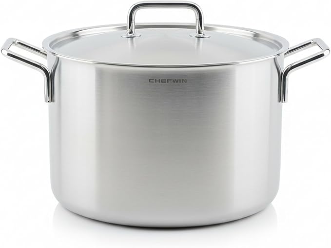 316 Stainless Steel 12.7 Quart Heavy Duty Stock Pot with Lid Deep Cooking Pot, 5Ply, Induction Cookware, Dishwasher Safe