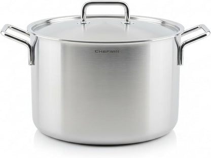 316 Stainless Steel 12.7 Quart Heavy Duty Stock Pot with Lid Deep Cooking Pot, 5Ply, Induction Cookware, Dishwasher Safe