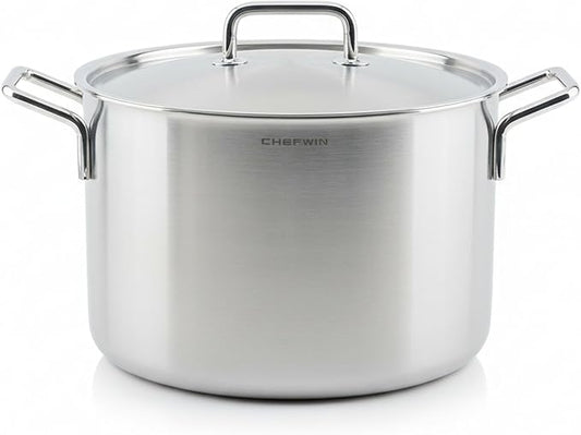 316 Stainless Steel 12.7 Quart Heavy Duty Stock Pot with Lid Deep Cooking Pot, 5Ply, Induction Cookware, Dishwasher Safe