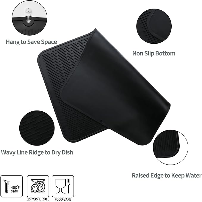 MicoYang Silicone Dish Drying Mat for Multiple Usage,Easy clean,Eco-friendly,Heat-resistant Silicone Mat for Kitchen Counter or Sink,Refrigerator or Drawer Liner Black 3XL 28 inches x 18 inches - Image 3