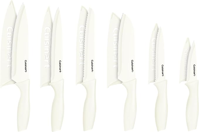 Cuisinart Knife Set, 12pc Ceramic Coated Knife Set with 6 Blades & 6 Blade Guards, Lightweight, Stainless Steel, Durable & Dishwasher Safe (Cream) by Cuisinart