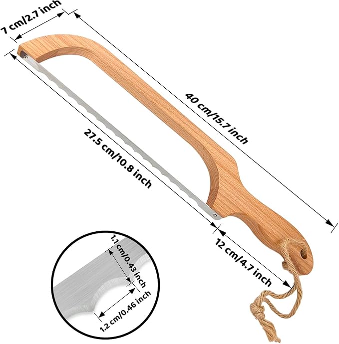 ROYOROYI Bread Slicer for Homemade Bread,16" Wooden Sourdough Bread knife with Bow Design,Premium Stainless Steel Serrated Saw Bread cutter for Bagels, Baguettes and More - Image 2