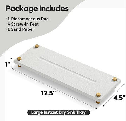 Razborci Water Absorbing Stone Sink Caddy Kitchen Sink Organizer Tray, Diatomite Bathroom Counter Tray, Gold Faucet Drying Mat Coaster Soap Dish Rack Riser Dispenser Sponge Holder, Beige 12.5" x 4.5"