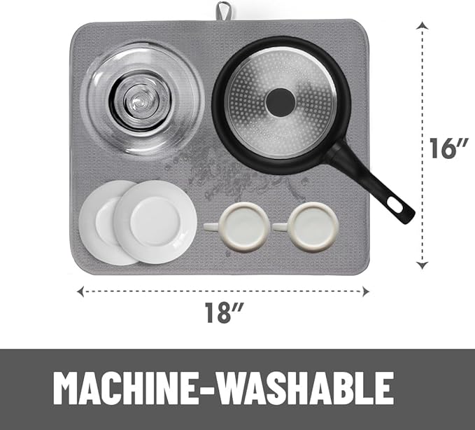 Bellemain XL Dish Mat Microfiber Dish Drying Mat, Super absorbent (Grey, 16" x 18") - Image 3