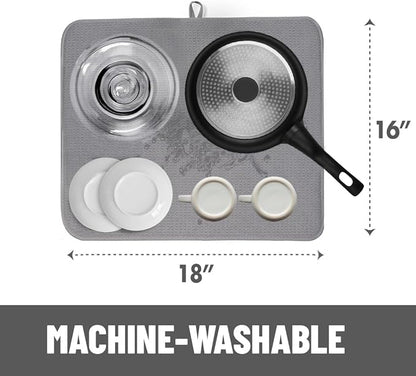 Bellemain XL Dish Mat Microfiber Dish Drying Mat, Super absorbent (Grey, 16" x 18") - Image 3