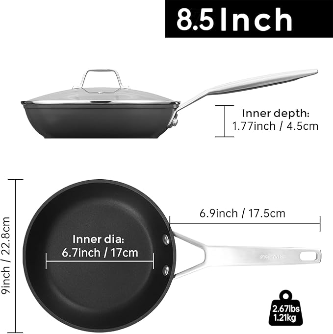 MsMk 8 1/2 Inch Small Egg Pan with Lid, Titanium and Ceramic Nonstick Omelette Pan,Scratch-resistant, Induction Egg Skillet, Oven Safe to 700°F Pan for Cooking, Dishwasher Safe