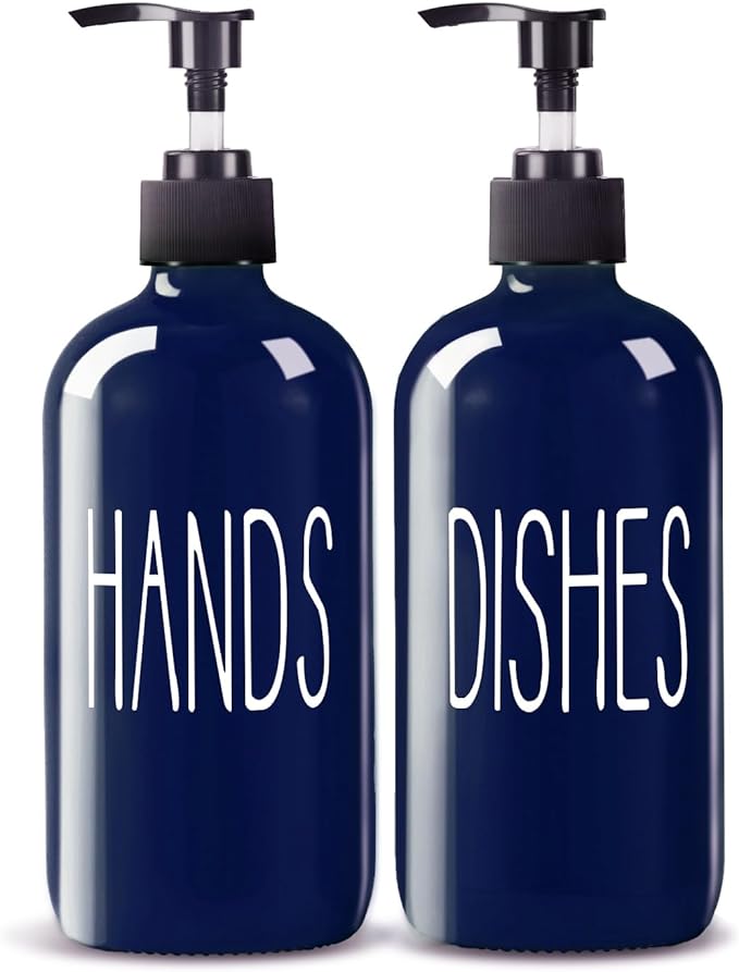 COHOSEGE Glass Soap Dispenser Set 2 Pack,16 Oz Dish Soap Dispenser for Kitchen Sink,Blue Kitchen Accessories and Kitchen Decor,Blue Decorations and Kitchen Utensils for Kitchen by COHOSEGE