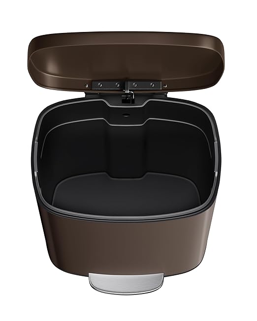 Garvee 13 gal (50 L) and 2.6 gal (10 L) Metal Trash Can Combo Set, Rustproof Garbage Can with Lid, Step-on Trash Bin with Inner Bucket, Rear Handle, Brown - Image 8