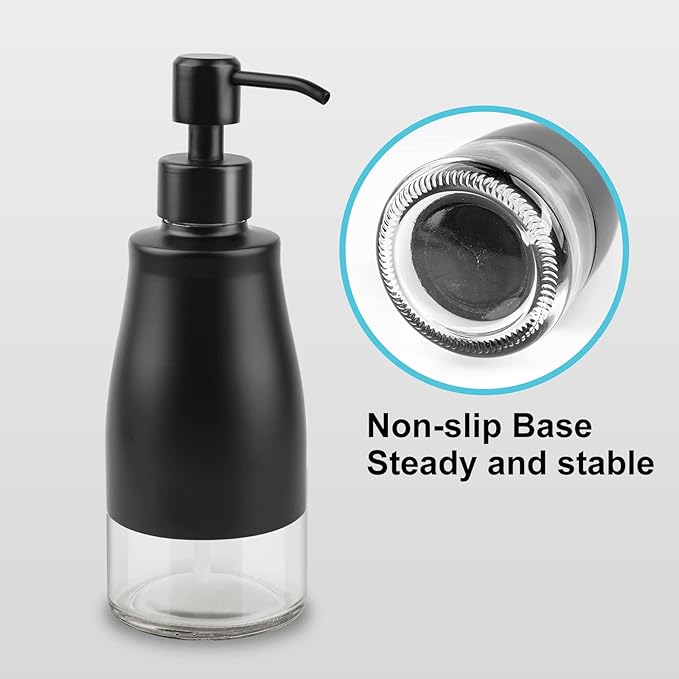 AUMIO Soap Dispenser with Stickers, Stainless Steel Case Glass Liner Hand Pump Dispenser, Refillable Dish Soap Dispenser for Kitchen Bathroom, Decorative Liquid Hand Soap Dispensers Matte Black(10 OZ) - Image 4