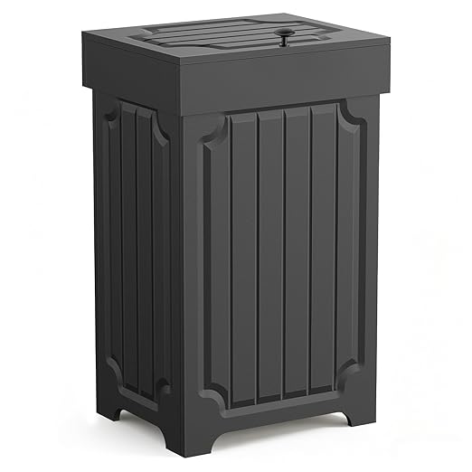 Povrgive Wood Trash Can Cabinet, 13 Gallon Hidden Kitchen Garbage Can with Lid, Farmhouse Dog Proof Trash Can, Metal Ring Included, 16" L x 13" W x 26.5" H, Black by POVRGIVE-GreatDecorForIdealHome