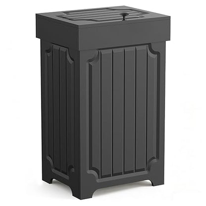 Povrgive Wood Trash Can Cabinet, 13 Gallon Hidden Kitchen Garbage Can with Lid, Farmhouse Dog Proof Trash Can, Metal Ring Included, 16" L x 13" W x 26.5" H, Black by POVRGIVE-GreatDecorForIdealHome