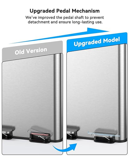 Dual Trash and Recycling Bins for Kitchen, 13.2 + 5.2 Gal (50+20L) Stainless Steel Trash and Recycle Bin Combo with Soft-Close Lid, Large Garbage Cans for Kitchen Home with 2 Magnets Sticker, Silver