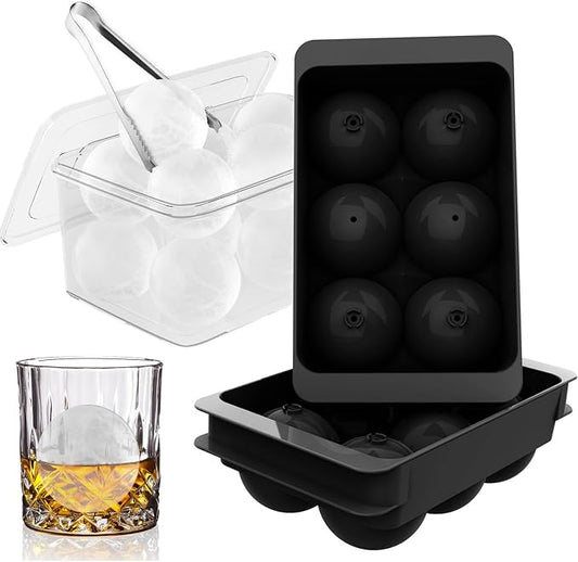 WIBIMEN Large Ice Cube Molds, Big Round Whiskey Ice Cube Trays for Freezer, Easy to Fill & Release, Whiskey Bourbon Cocktail(1.9In*6 Balls- Black/2 Pack) by WIBIMEN