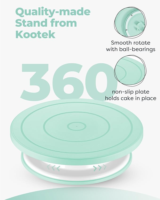 Kootek 71PCs Cake Decorating Kit, Baking Supplies Tools - Includes Cake Stand Turntable, 12 Icing Piping Tips Set, 2 Frosting Spatulas, 3 Scrapers, 50+2 Piping Bags, Coupler, Video Tutorial, Booklet - Image 3