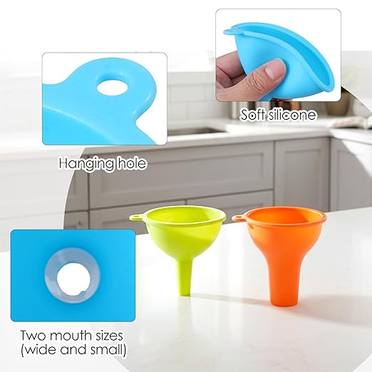 4 Pcs Silicone Kitchen Funnels - Flexible Condiment Sauce Canning Wide Mouth Funnel - Funnels for Kitchen Use Filling Bottles Jars Cans Powder Liquid Spices - Image 3