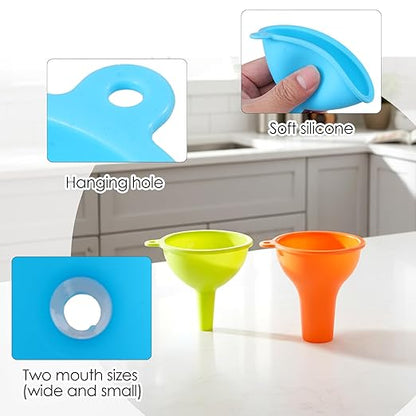 4 Pcs Silicone Kitchen Funnels - Flexible Condiment Sauce Canning Wide Mouth Funnel - Funnels for Kitchen Use Filling Bottles Jars Cans Powder Liquid Spices - Image 3