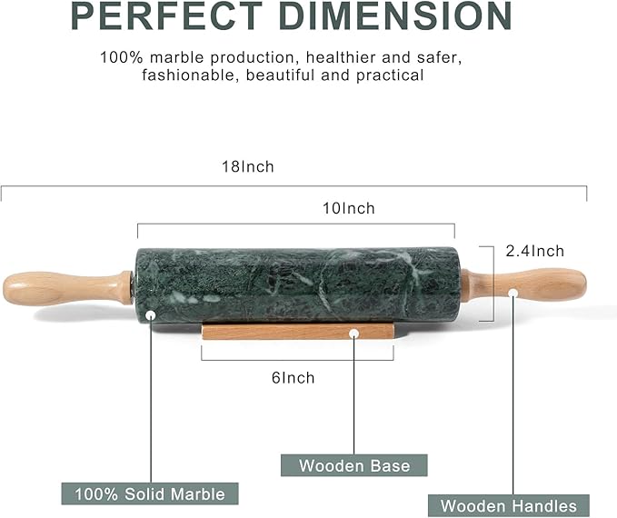 Koville Indian Green Marble Rolling Pin, Non-Stick Stone Dough Roller, 18 Inch Rolling Pin for Baking,Pasta, Dumpling, Ravioli, Fondant,Pie Crust, Kitchen Baking Pastry Tools, Kitchen Essential - Image 2