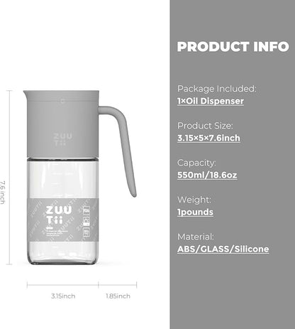 Zuutii Olive Oil Dispenser Bottle 18.6oz – Auto Flip Glass Vinegar Bottle with No-Drip Spout for Kitchen Cooking, Oil and Sauce Dispenser,Gray - Image 2