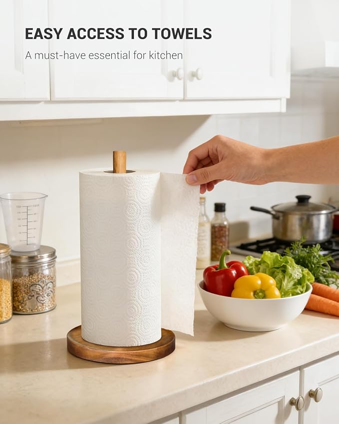 NESAPTO Paper Towel Holder Countertop, Wooden Standing Paper Towel Roll Stand for Rustic Farmhouse & Cottagecore Decor, Kitchen Bathroom Essential, Brown - Image 6