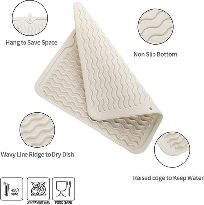 MicoYang Silicone Dish Drying Mat for Multiple Usage,Easy clean,Eco-friendly,Heat-resistant Silicone Mat for Kitchen Counter or Sink,Refrigerator or Drawer liner Tapioca M 12 inches x 12 inches - Image 3