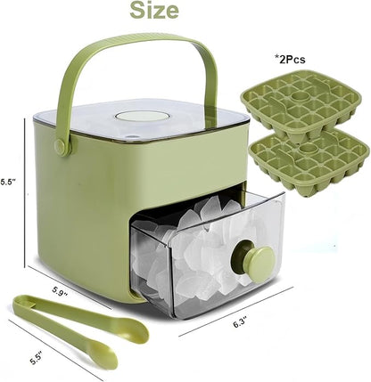 Ice Cube Tray with Lid & Bin Ice Maker Ice Trays for Freezer Ice Container- Reusable Ice Mold for Whiskey, Cocktail, Coffee, Beer Drinks with Ice Trays Ice Tongs (Green)