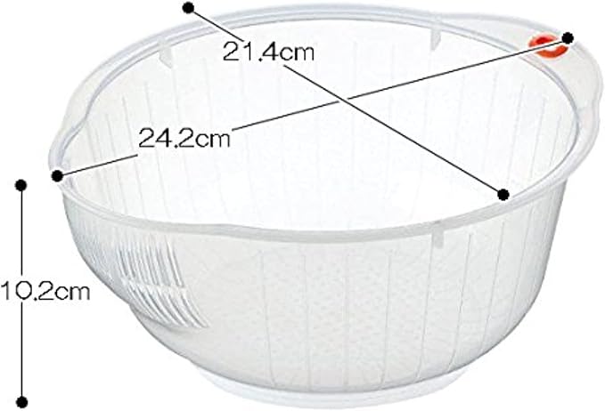 Inomata Plastic Japanese Rice Washing Bowl with Strainer, 2 quart