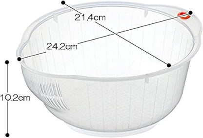 Inomata Plastic Japanese Rice Washing Bowl with Strainer, 2 quart