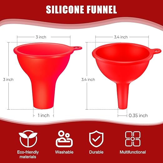 Silicone Funnels 4 Pieces Wide Mouth Funnel Small and Large Flexible Condiment Sauce Canning Set for Squeeze Bottles Jars Cans, Spice Filling Bottles Liquid Oil and Powder(Red) - Image 2