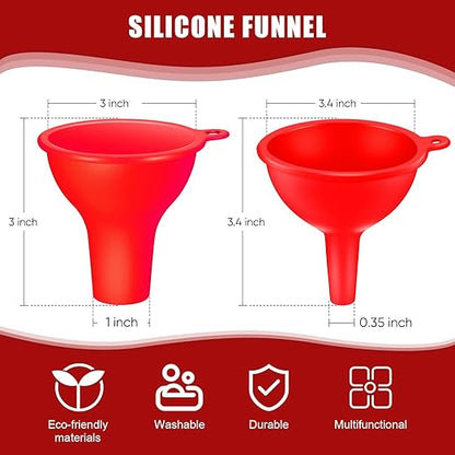 Silicone Funnels 4 Pieces Wide Mouth Funnel Small and Large Flexible Condiment Sauce Canning Set for Squeeze Bottles Jars Cans, Spice Filling Bottles Liquid Oil and Powder(Red) - Image 2