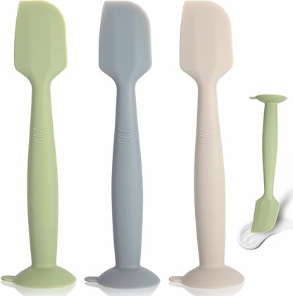 Baby Diaper Cream Spatula 3 Pack Diaper Spatulas Soft Silicone Diaper Cream Applicator Baby Butt Paste Spatula Brush with Suction Base,Full Size(Gray+Off-white+Green by MAIKKB