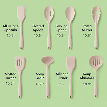Non-Toxic Platinum Silicone Kitchen Utensil Set of 8 – Non-Scratch Cooking Spoons & Spatulas, 100% Plastic Free, Stainless Steel Core, Heat Resistant 500°F, Beige - Image 7