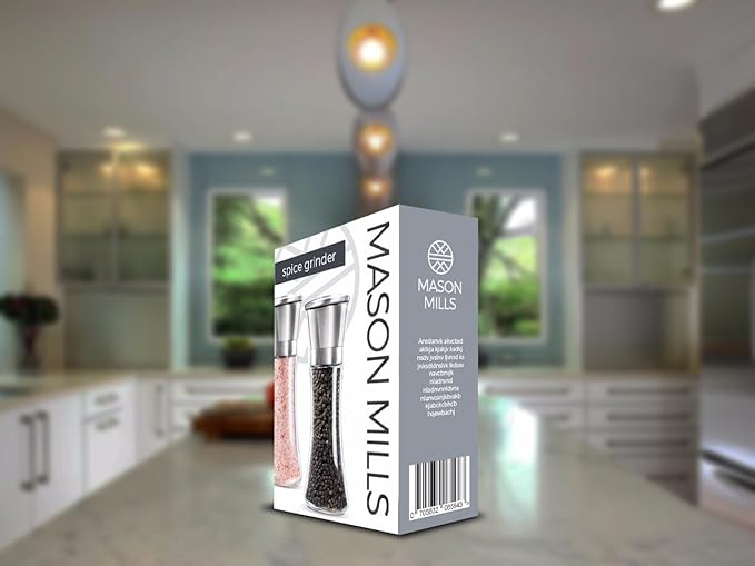 Prefilled Stainless Steel Salt and Pepper Grinder Two Piece Set - Includes Himalayan Salt and Quality Black Pepper - Glass and Stainless Steel Mill - Large Capacity Shakers - Top Loading By Mason Mil - Image 6