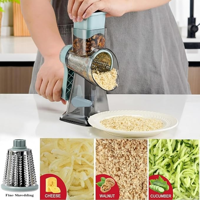 YOUCZON Rotary Cheese Grater Multi-Purpose Stainless Steel Cheese Shredder - Cheese Grater With Handle Effortless Grating of Carrots, Potatoes, Vegetables, and Fruits (blue) - Image 6