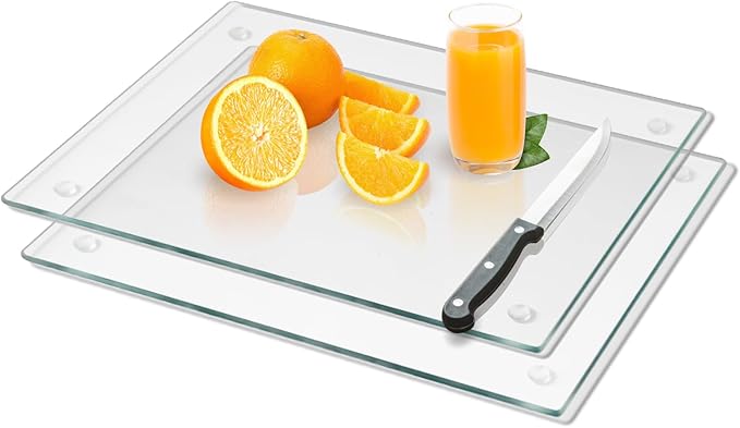 Mymonfif Tempered Glass Cutting Board for Kitchen, Clear Glass Board for Countertop, Heat Resistant, with Non-Slip Feet, 12x16" 2 Pcs Clear by Mymonfif