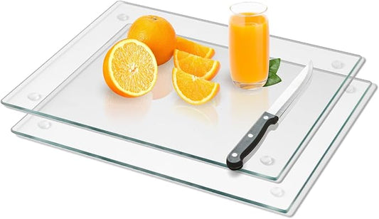 Mymonfif Tempered Glass Cutting Board for Kitchen, Clear Glass Board for Countertop, Heat Resistant, with Non-Slip Feet, 12x16" 2 Pcs Clear by Mymonfif