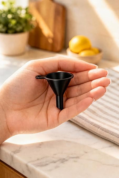Premium Mini Funnel Small Plastic Funnel 5-Pack for Lab Bottles, Sand Art, Perfumes, Spices, Powder, Essential Oils, Recreational Activities Kitchen Food Grade - Black