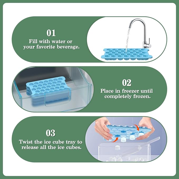 Mini Ice Cube Tray for Freezer: Small Plastic Ice Cubes Trays for Freezer with Box - Easy Release Stackable Mini Ice Cube Maker - Nugget Ice Trays for Freezer with Ice Container - Image 6