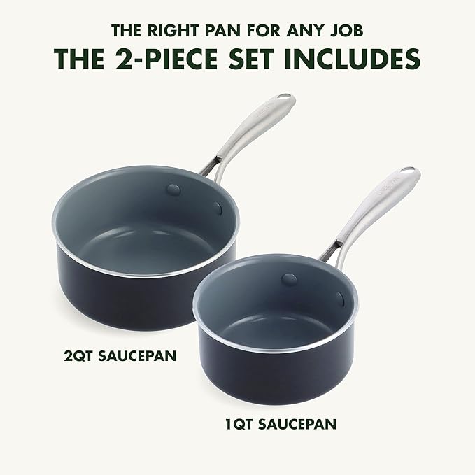 GreenPan Swift Healthy Ceramic Nonstick, 1QT and 2QT Saucepan Set, Stainless Steel Handle, PFAS-Free, Dishwasher Safe, Oven Safe, Black - Image 3
