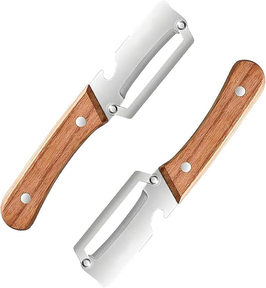 2-in-1 Multifunctional Vegetable Peeler with Wooden Handle & Stainless Steel Blade, Multifunctional Vegetable Peeler, Built-in Bottle Opener, Fruit & Vegetable Kitchen Peeling Tool (2Pcs) by Unknown