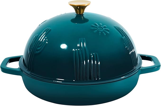 Flavehc Bread Oven Cast Iron Bread Dutch Oven with Cloche Lid for Bread Baking Darkcyan Enameled Cast Iron Bread Oven with Dome Lid for Sourdough, 9.8 Inches by FLAVEHC