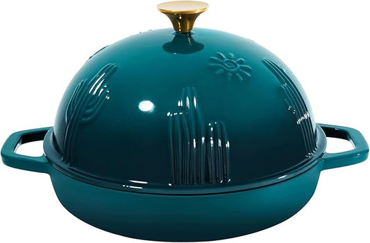 Flavehc Bread Oven Cast Iron Bread Dutch Oven with Cloche Lid for Bread Baking Darkcyan Enameled Cast Iron Bread Oven with Dome Lid for Sourdough, 9.8 Inches by FLAVEHC