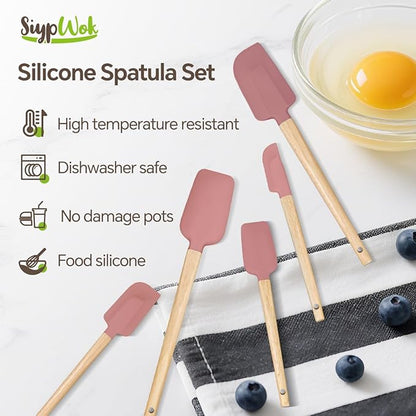 Silicone Spatula Set, Food Grade Rubber Spatula-5 Piece Nonstick Rubber Spatulas, Spoonula, Jar Scraper for Cooking, Baking, Mixing, Frosting - Heat Resistant Up to 600°F (5 Pcs Pink) - Image 7