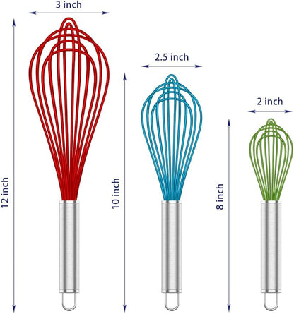 OYV Silicone Rubber Whisk,Premium Whisks For Cooking Non Scratch,Stainless Steel & Silicone Wisk For Nonstick Cookware Pans, High Heat Resistant kitchen Whisks set of 3,Red+Blue+Green - Image 6