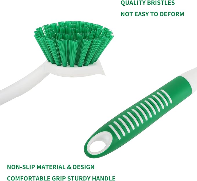 Dish Brush with Handle, 2 Pack Scrub Brushes with Built-in Scraper for Cleaning Kitchen, Pots, Pans and Sink, Scrubber Washing Tools, Green - Image 4