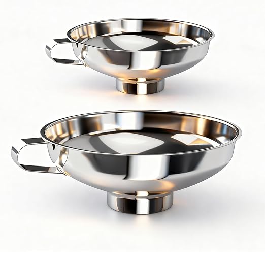 2-Pack Canning Funnels, Wide Mouth & Regular Mouth Kitchen Funnels for Mason Jars, Large & Small Funnel Set for Filling Bottles with Liquid, Oil, Dry Food - Stainless Steel