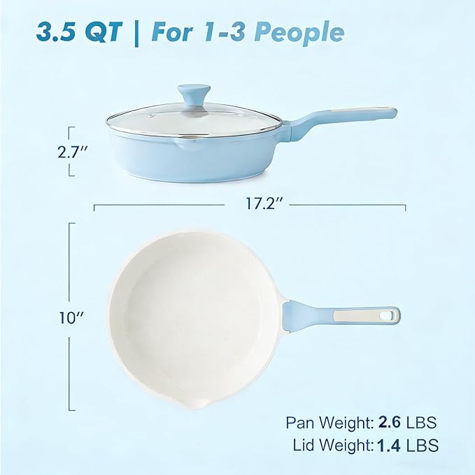 SENSARTE Nonstick Ceramic Saute Pan 10-inch, 3.5QT Nonstick Skillet, Non Toxic Deep Frying Pan with Lid, Stay-cool Handle, Healthy Cooking Pot, Induction Compatible, Blue - Image 3
