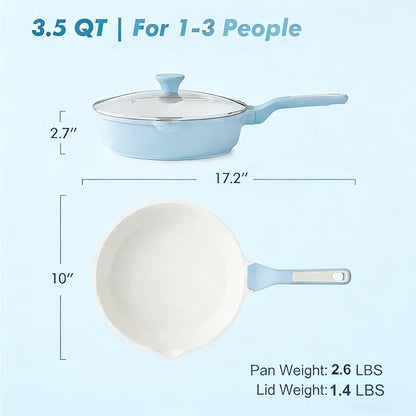 SENSARTE Nonstick Ceramic Saute Pan 10-inch, 3.5QT Nonstick Skillet, Non Toxic Deep Frying Pan with Lid, Stay-cool Handle, Healthy Cooking Pot, Induction Compatible, Blue - Image 3